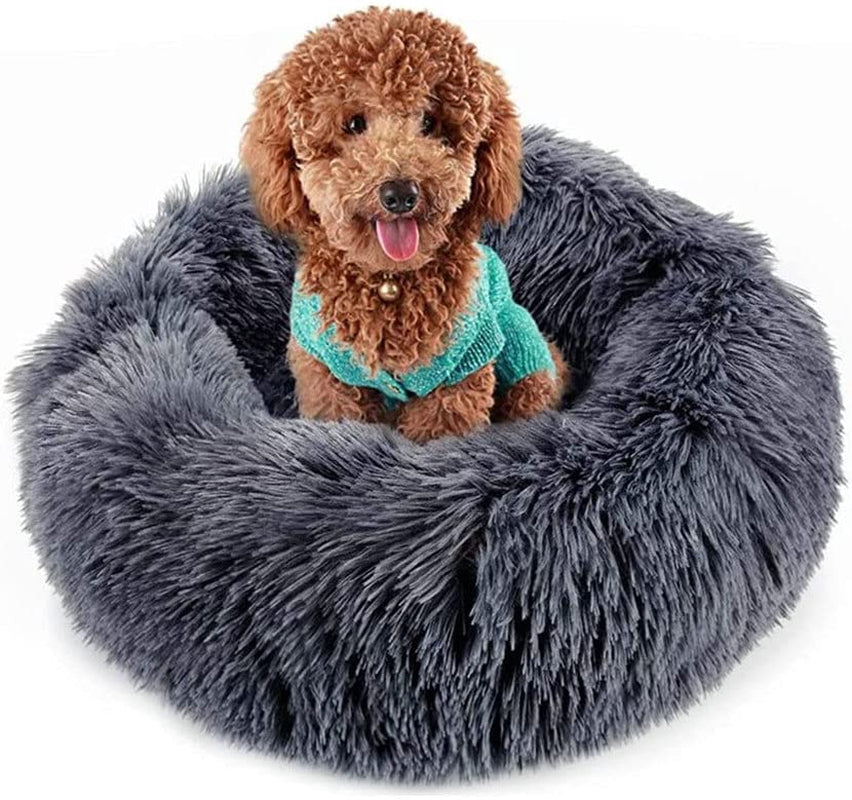 Donut Dog Bed for Medium Dogs - Veepax Non-Slip Washable Calming Pet Bed | Soft Fluffy round Dog Cat Cushion Bed (28")