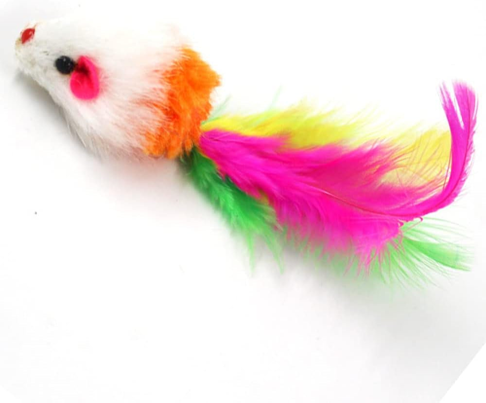 10 Furry Pet Cats, Toy Mice, Cat Toy Mice, Cat Pet Toys, Feather Tails, Interactive Cat Toys for Indoor Cats and Kittens (10 Feather Mice)