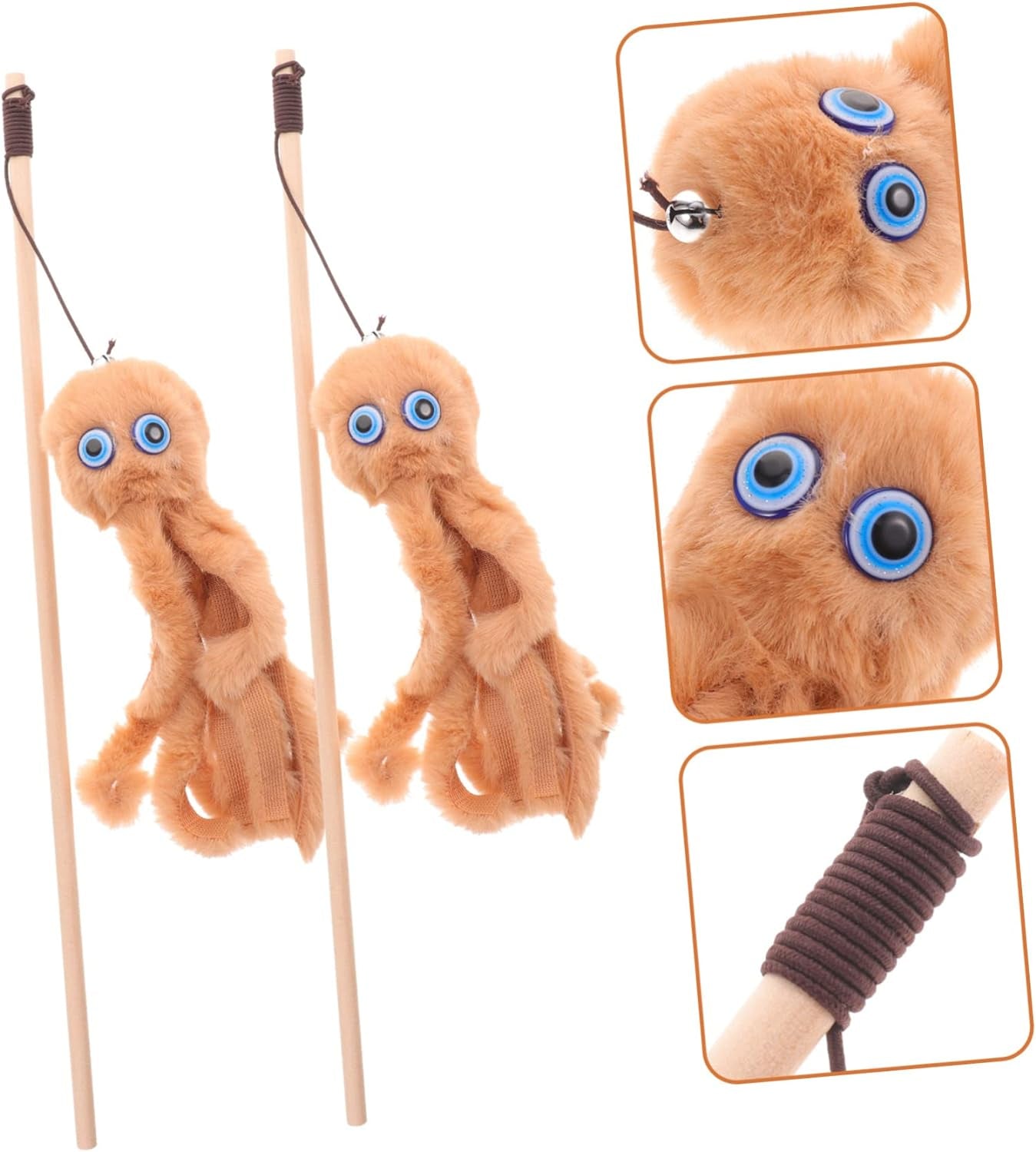 2Pcs Chew Toys Cat Toy Cat Fishing Pole Toy Stuffed Toy Octopus Toys Dealspet Supplies Teasing Toy for Cat Wand Toys for Indoor Cats Wooden Pole Cat Teaser Stick Plush