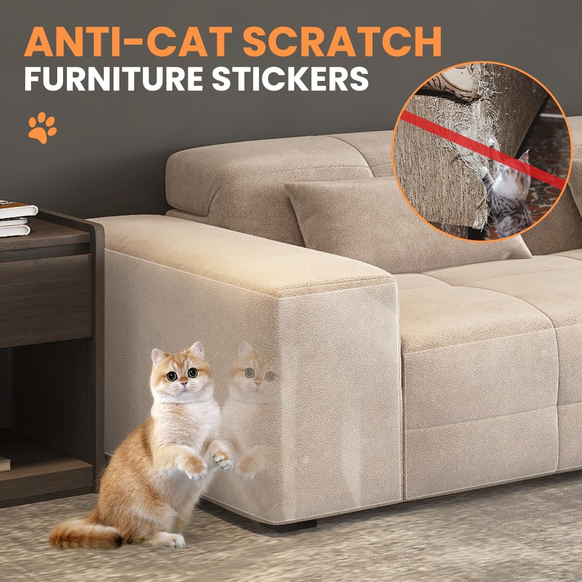 15Pack Cat Scratch Furniture Protector,Clear Couch Protector from Cat Claws, Single-Sided Self-Adhesive Cat Scratch Deterrent for Furniture Door Walls, Cat Scratch Deterrent Tape+50 Pins