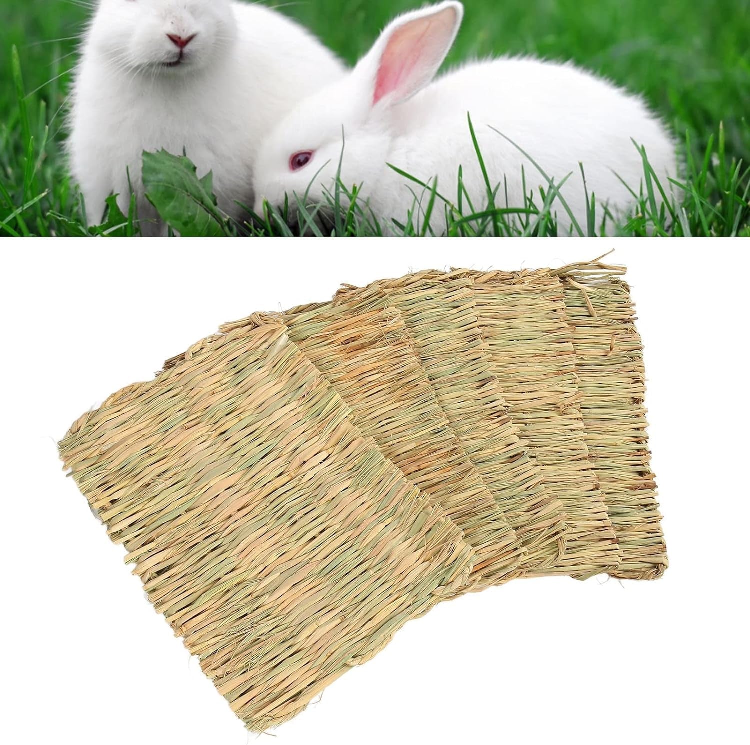 Zerodis 5PCS Rabbit Grass Mat, Bunny Grass Mat 4 Season Universal Warm Grass Woven Bed Mat Bunny Bedding Nest Handmade Woven Bed Mat Straw Hay Mats Chewing Toy for Guinea Pig Hamst