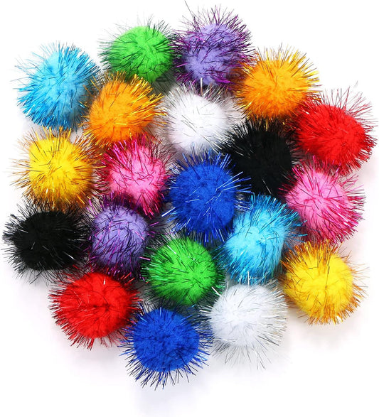 1.8'' Assorted Color Sparkle Balls, Tinsel Pom Poms Puff Balls Glitter for Cat Kittens Toys DIY Christmas, 20 Pcs