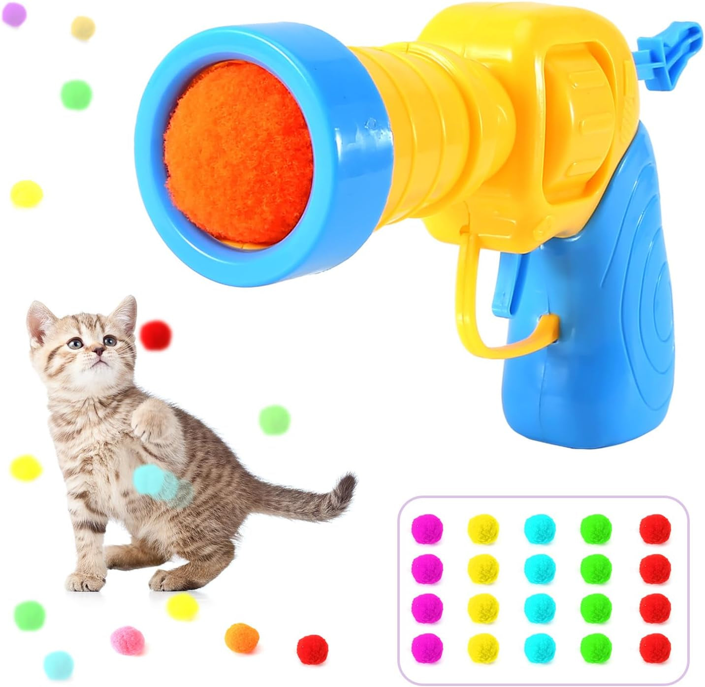 2 Pack Cat Ball Toy Launcher - Includes 100 Colorful Plush Cat Balls and Exciting Launcher Set for Hours of Interactive Fun and Exercise