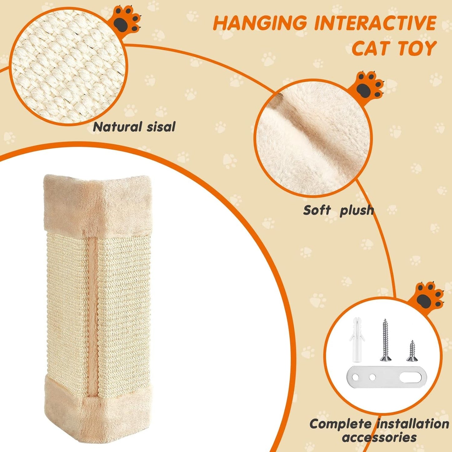 3 Pack Corner Pet Scratch Pad Mounted Corner Wall Cat Scratcher Hanging Sisal Cat Scratch Pad Vertical anti Scratching Cat Wall Protector with Wall Fixings for Door Couch, 16 X 9 Inches