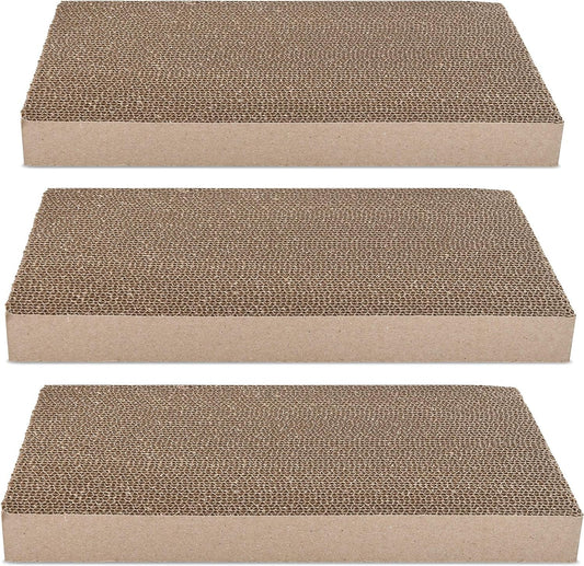 Navaris Cardboard Cat Scratcher Pads (Pack of 3) - Scratching Pad Boards Made of Reversible Corrugated Cardboard for Cats to Scratch 17" L X 9 1/2" W