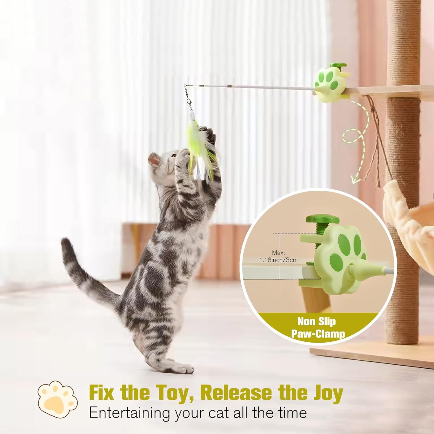 3-In-1 Retractable Cat Wand Toy for Indoor Cats Interactive Cat Feather Toys