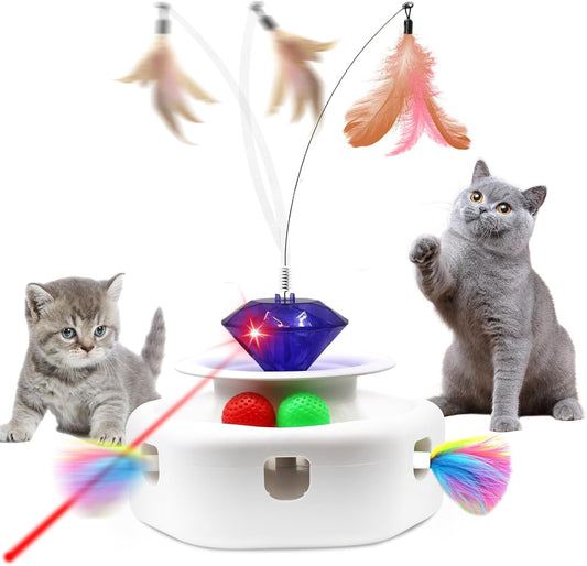 4 In1 Automatic Laser Cat Toy, Interactive Kitten Toy Cat Laser Pointer Toy, Fluttering Butterfly Electronic Cat Toy, Moving Ambush Feather, Track Balls, Cat Interactive Toys for Indoor Cats