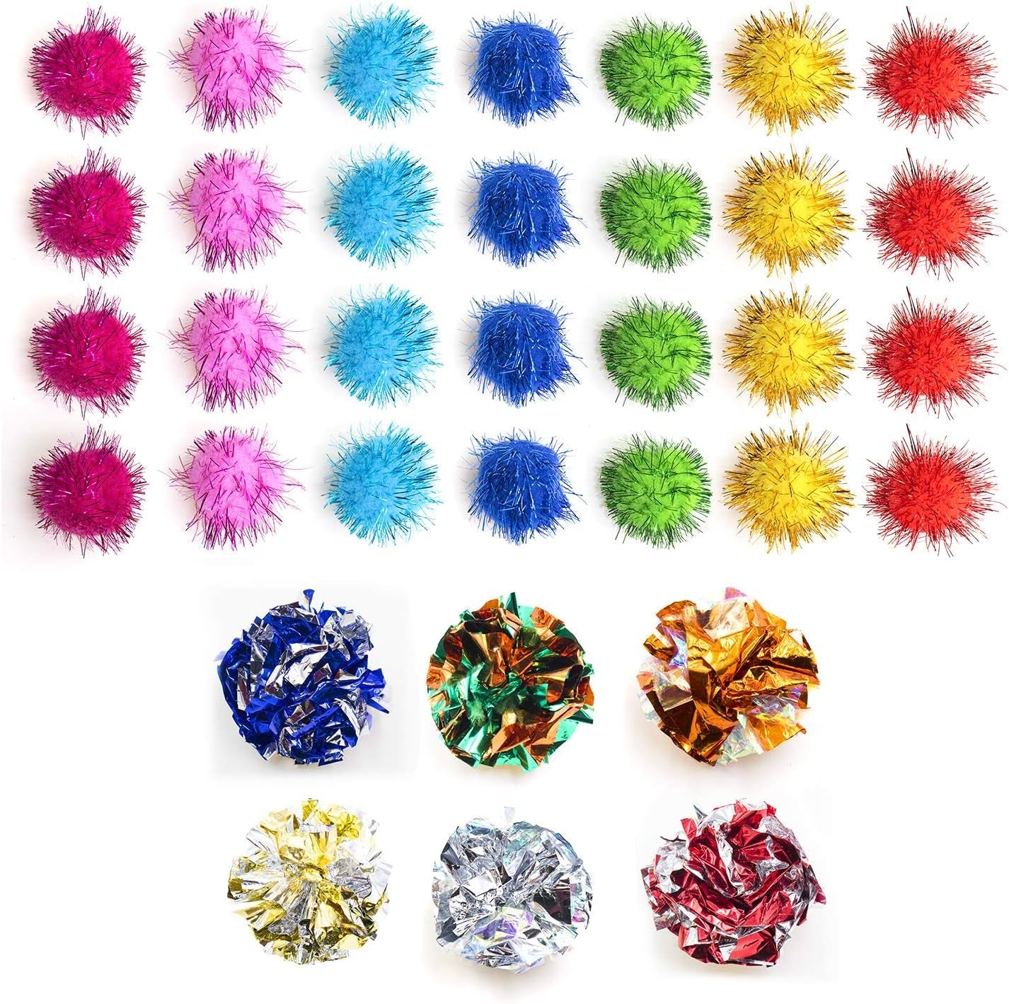 1.3Inch Sparkle Balls and 6Cm/2.36 Inches Large Cat Crinkle Balls Toys Cat'S Favorite Toys(26Pcs Random Color)