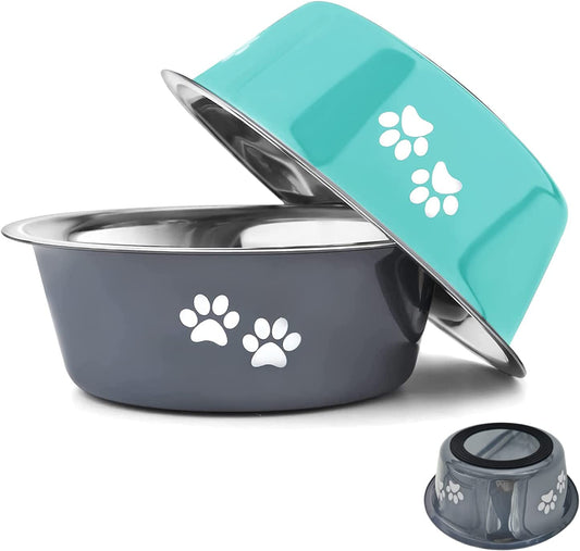 YUDANSI Dog Bowls 2 Pack Large Dogs Feeding Bowls Food Water Bowls with Non-Slip Silicone Sole, Stainless Steel Dog Dishes Elevated Raised Pet Feeder(8.5 Cups)