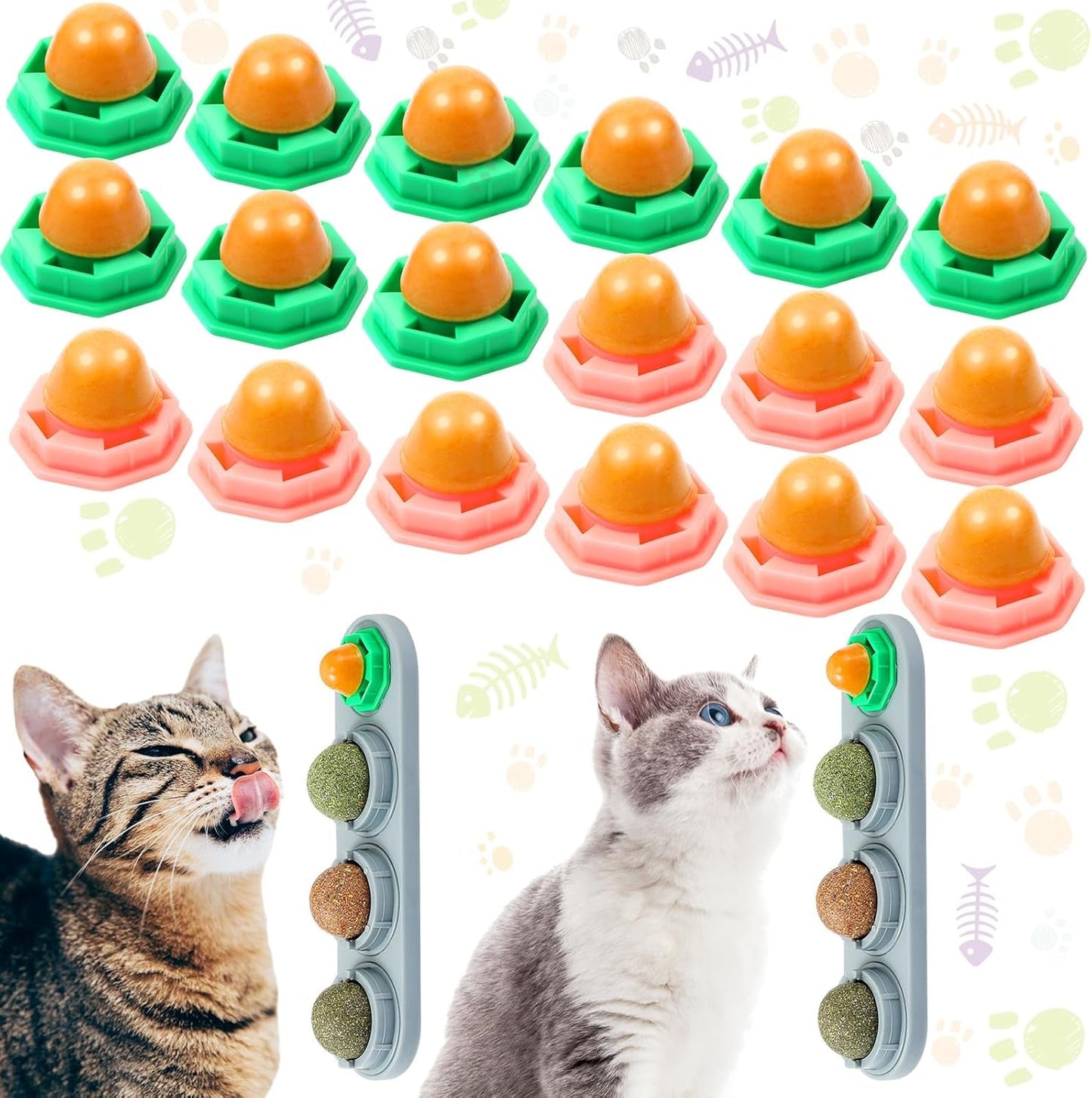 20 Pieces Catnip Balls for Wall and Candy Ball, Candy Kittens Silvervine Balls Edible Toys Sugar Energy Ball Lick Safe Healthy Kitten Chew Toys, Teeth Cleaning Dental Toys, Wall Treat