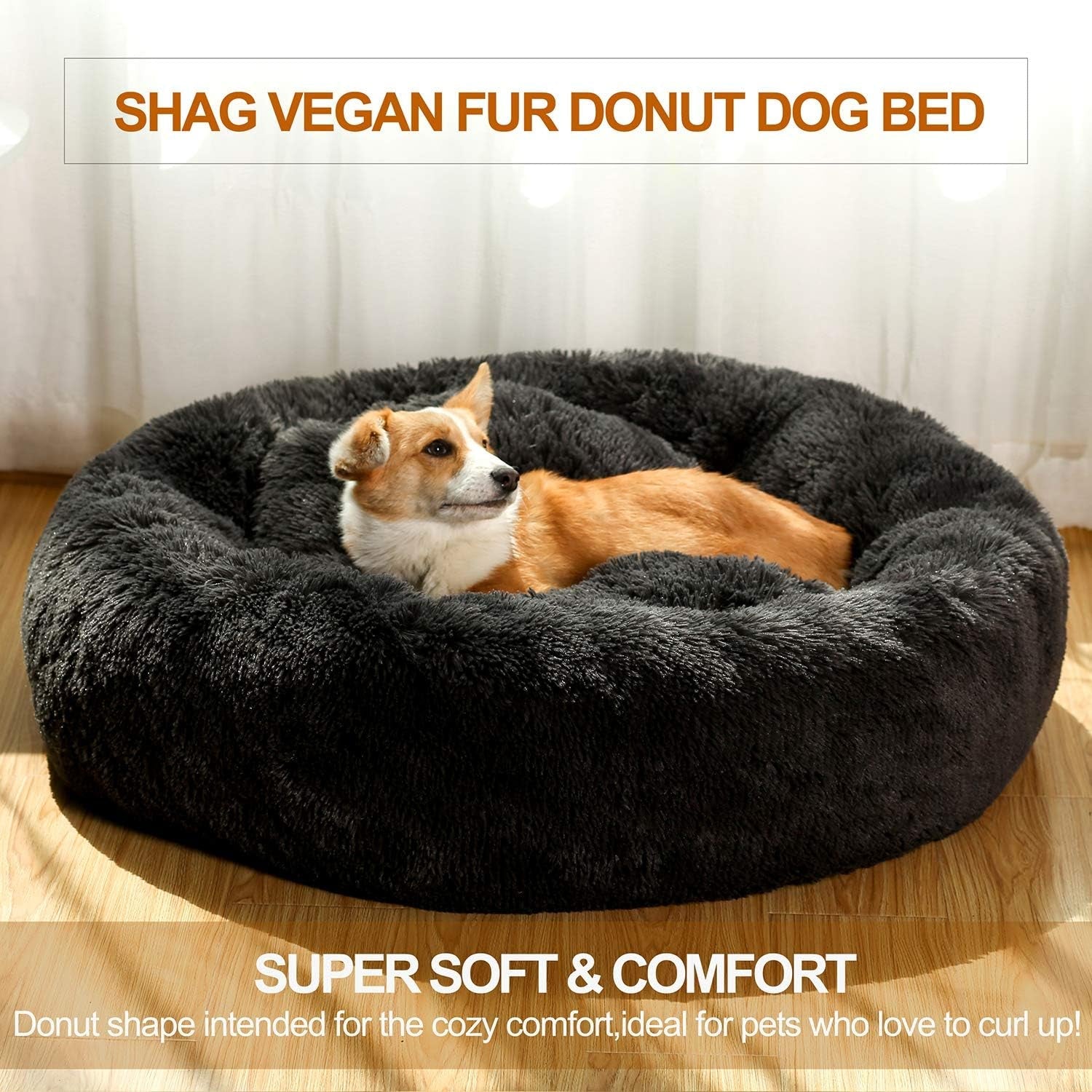 JEMA Calming Dog Beds for Medium Large Dogs,Washable Donut Cuddler Pet Bed Cushions,Durable & Cozy Soft Dog Bed with Removable Pad 24 Inch