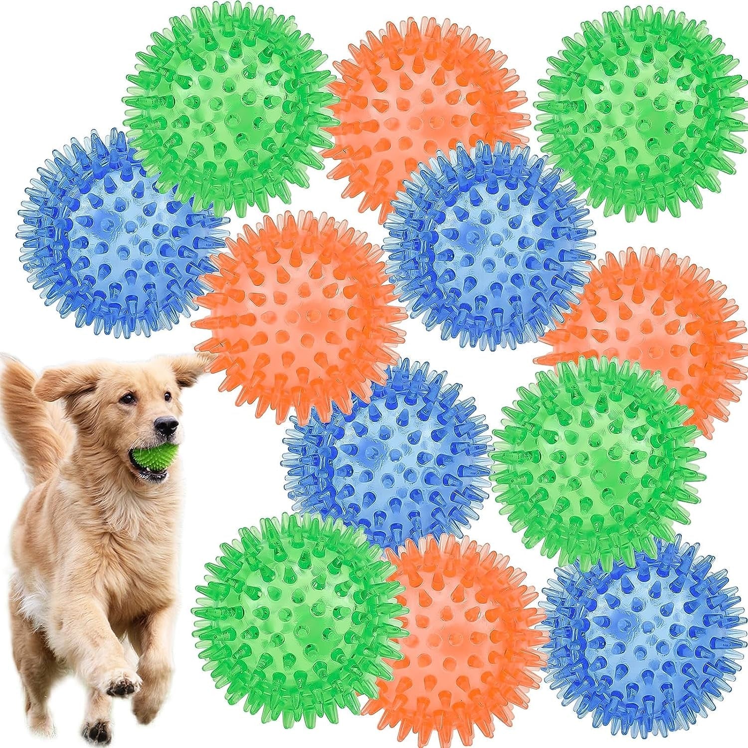 12Pack Squeaky Dog Toys Spiky Dog Balls Cleans Teeth and Promotes Dental and Gum Health for Your Pet Squeaker Ball Toys for Aggressive Chewers (S 12PACK)