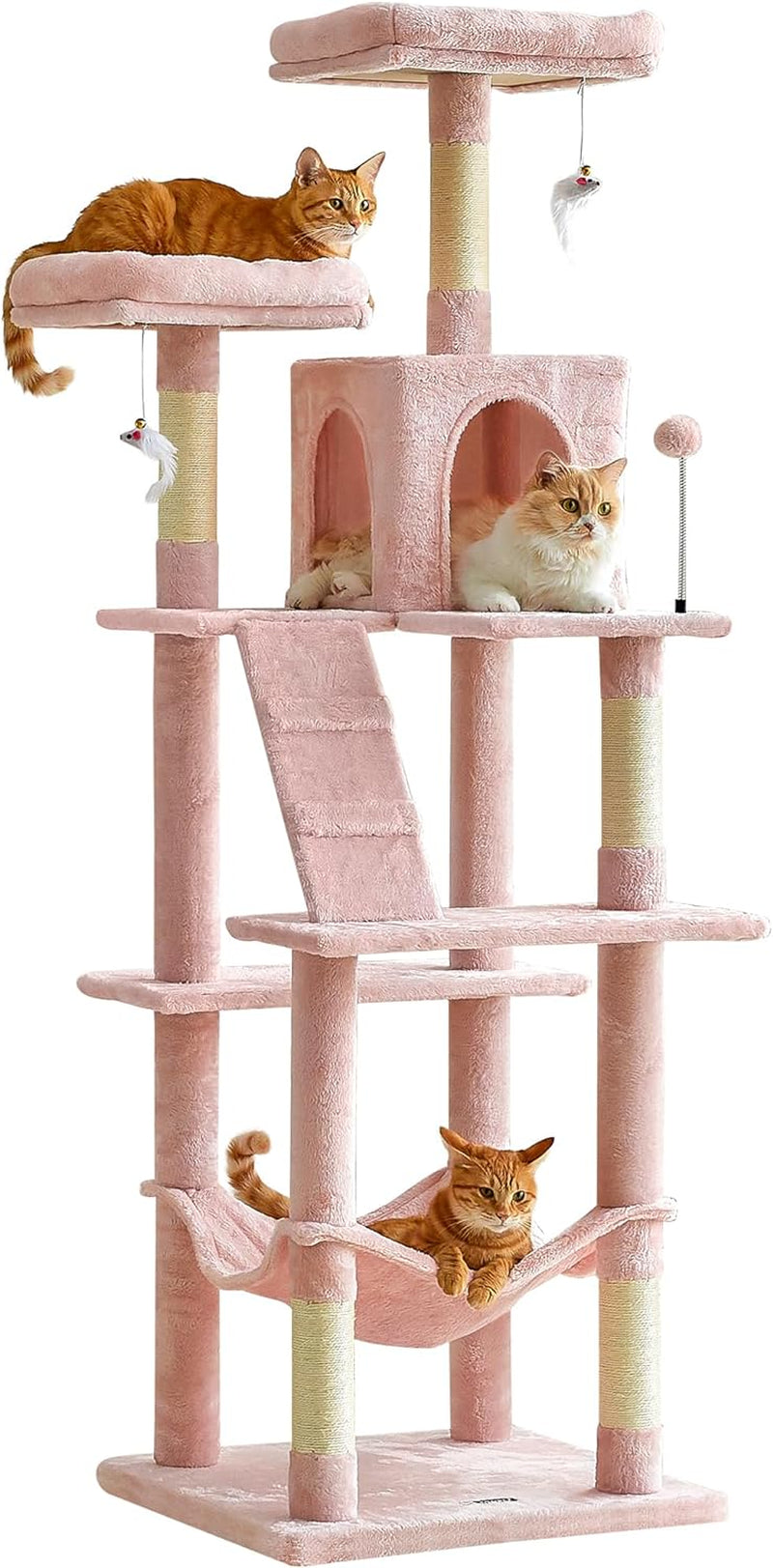 MWPO 63.8 Inches Multi-Level Cat Tree for Large Cats with Sisal-Covered Scratching Posts, Padded Platform, Hammock and Condo,Stable Cat Tower Cat Condo Pet Play House-Light Gray