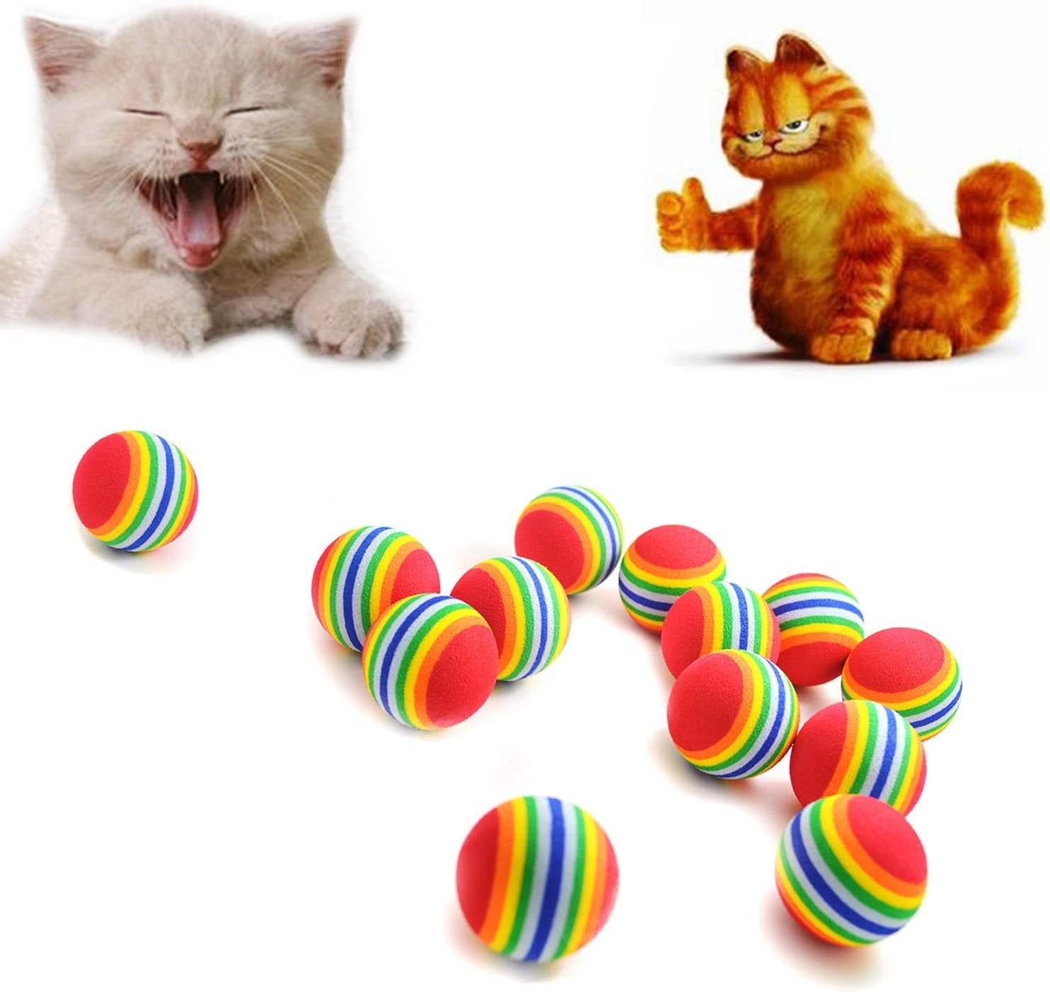 15Pcs 35Mm Soft Pet Cat Toy Sponge Balls Interactive EVA Foam Colorful Rainbow Toys Balls for Small Dog Puppy Kitty Indoor Outdoor Play Activity Chase Training