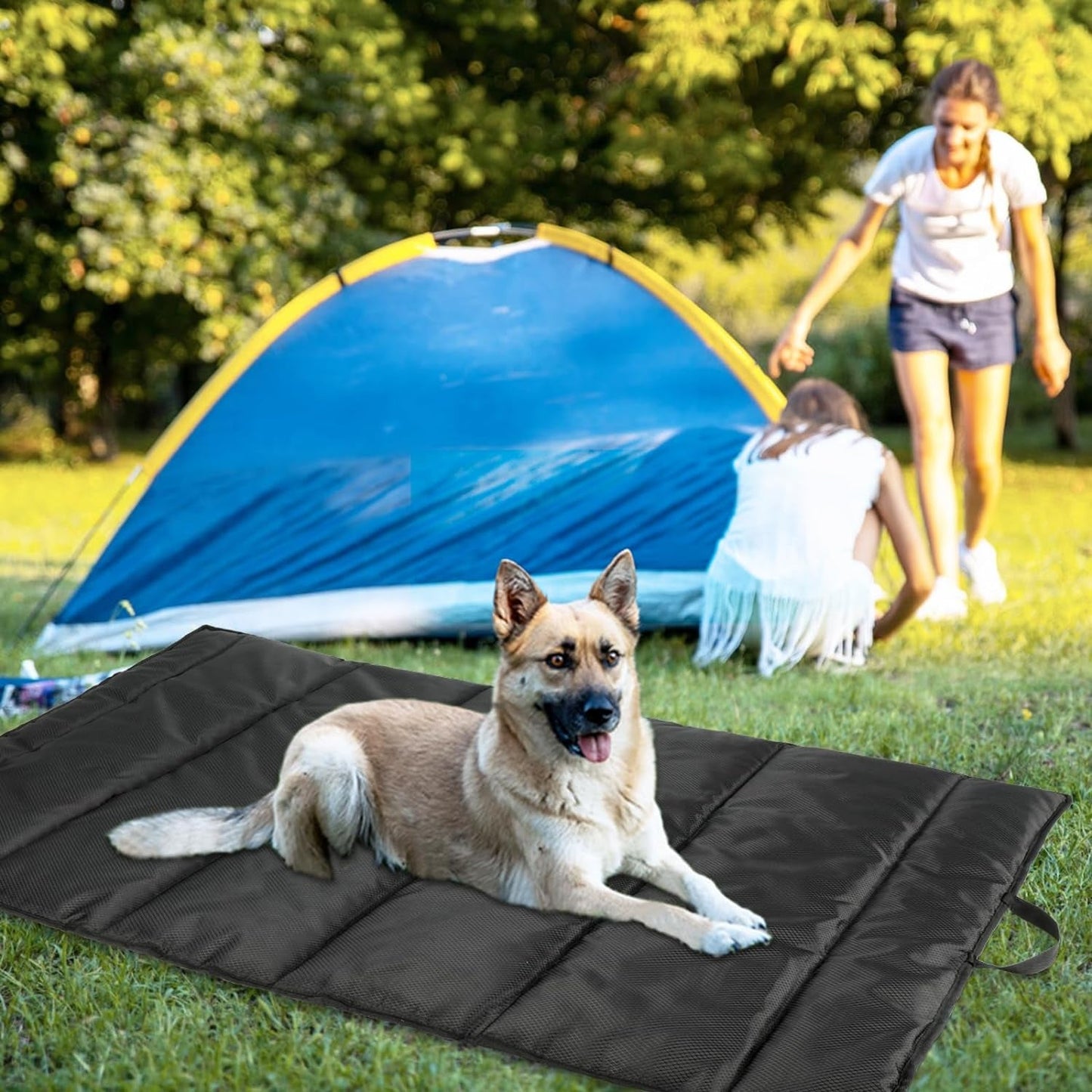 YUEPET 47"×27" Waterproof Outdoor Dog Bed, Portable Camping Dog Bed Easy to Clean Travel Outdoor Dog Mat for Large Medium Dogs Puppy with Storage Bag（Black）