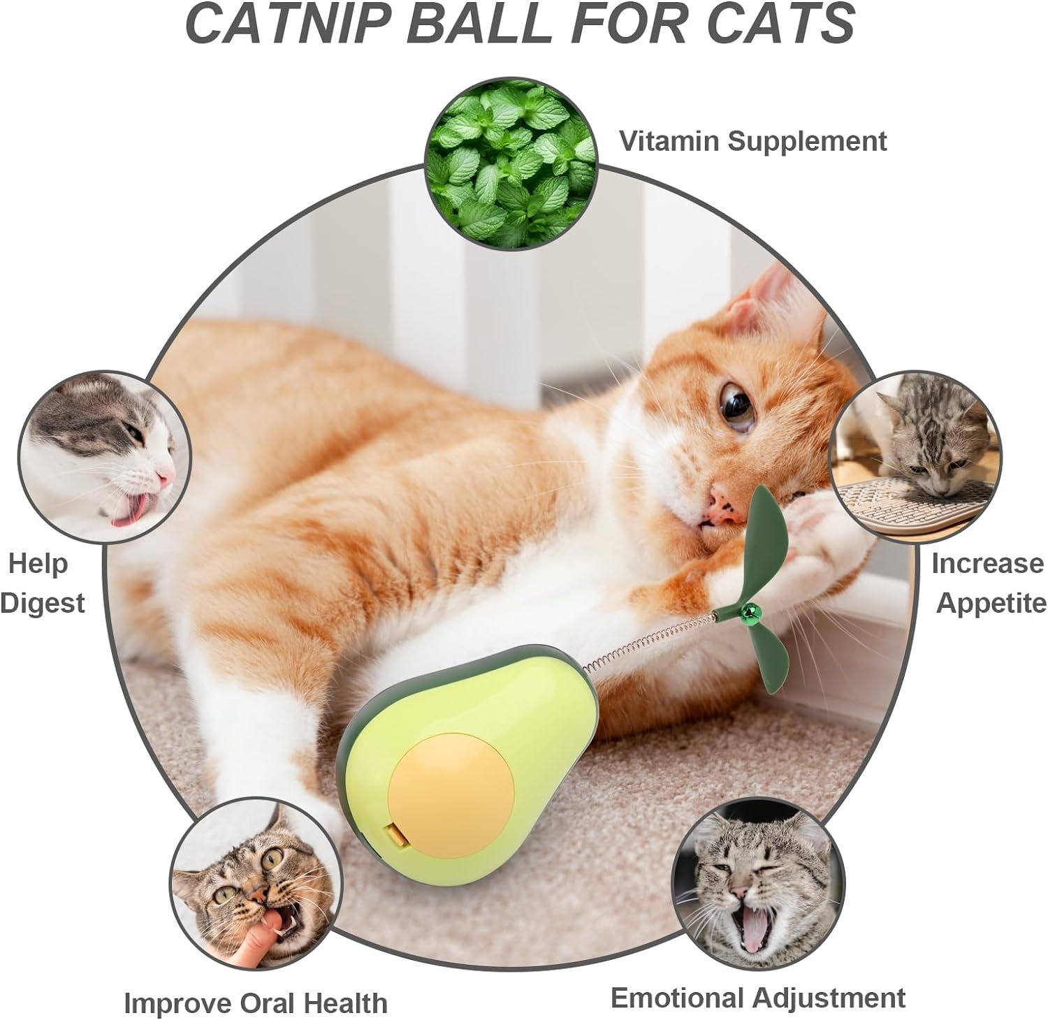 3-In-1 Cat Catnip Toys-Interactive Cat Toys for Indoor Cats, Catnip Toys for Cats with Feather Cat Toy Wand & Cat Treat Dispenser, Tumbler Avocado Cat Puzzle Feeder