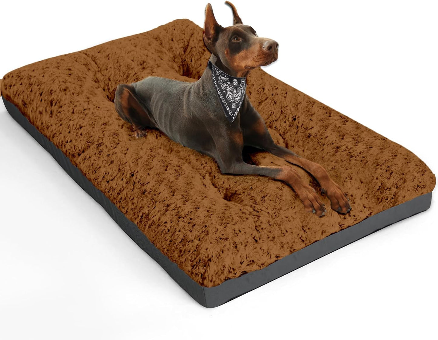 Deluxe Washable Dog Bed for Large Dogs Dog Crate Mat 36 Inch Comfy Fluffy Kennel Pad Anti-Slip for Dogs up to 70 Lbs, 36" X 23", Grey