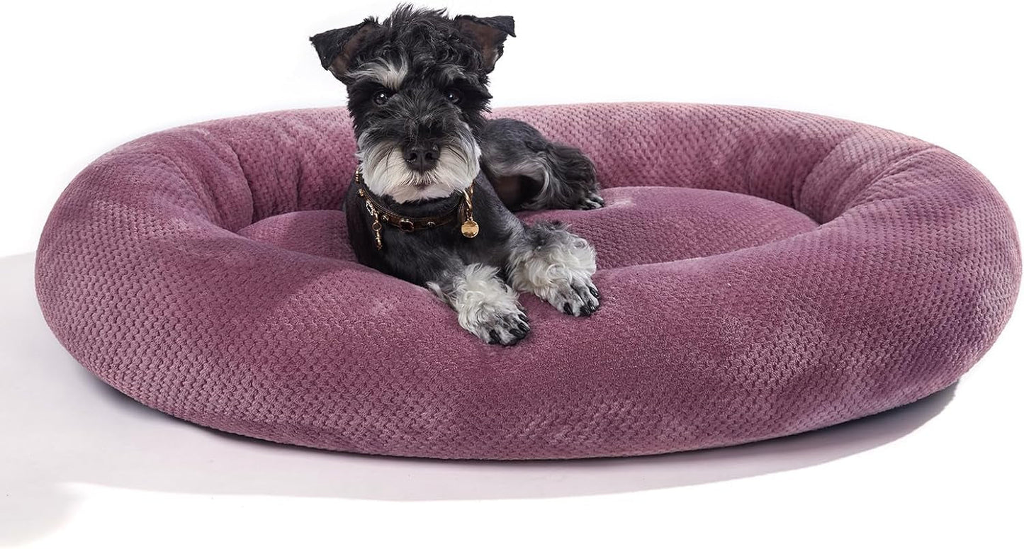 Jiupety Bagel Dog Bed for Small Medium Dogs,Calming Washable Puppy Cat Bed Indoor,Cozy Anti-Anxiety round Dount Pets Beds,Purple L