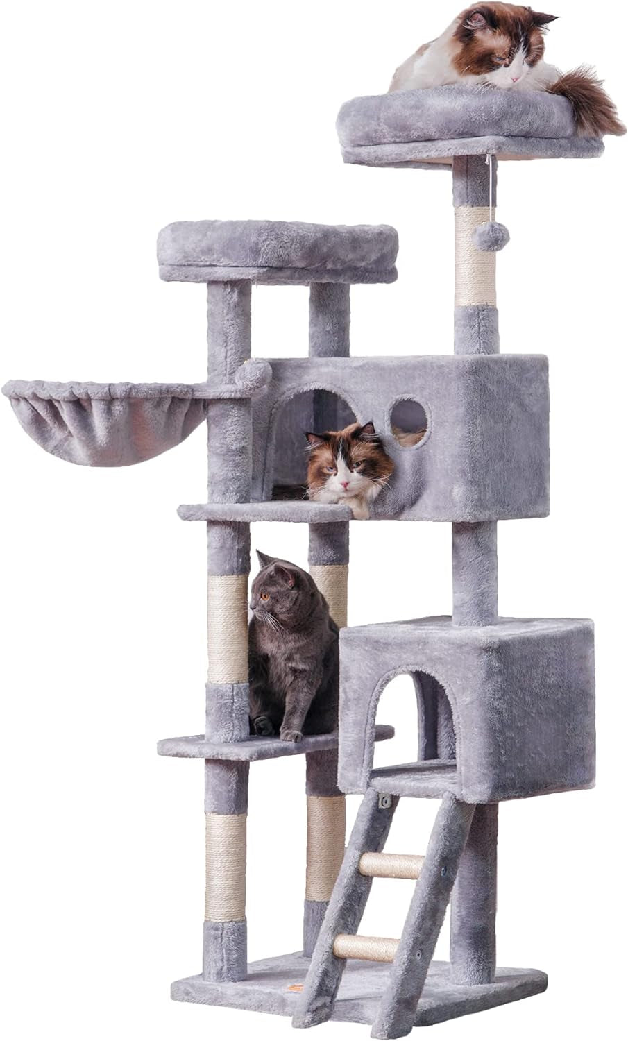 Heybly Cat Tree, Cat Tower for Indoor Cats,Multi-Level Cat Furniture Condo for Cats with Padded Plush Perch, Cozy Basket and Scratching Board Light Gray HCT014W