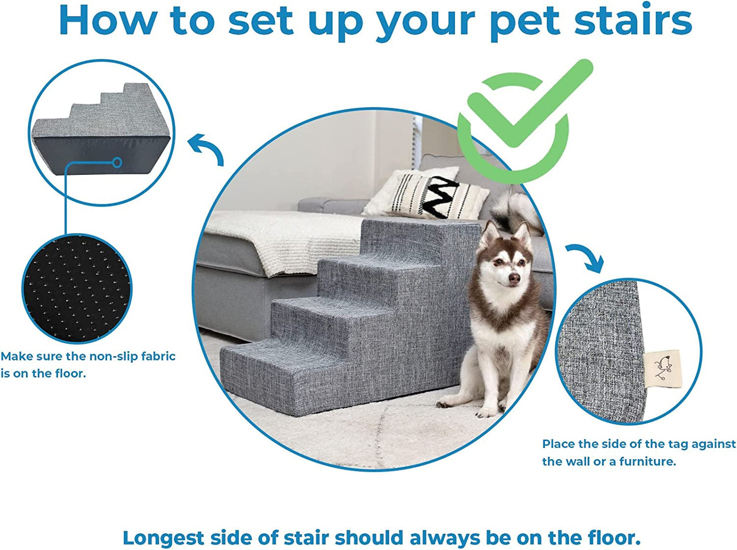 Best Pet Supplies Dog Stairs for Small Dogs & Cats, Foam Pet Steps Portable Ramp for Couch Sofa and High Bed Non-Slip Balanced Indoor Step Support, Paw Safe No Assembly - Ash Gray Linen, 5-Step