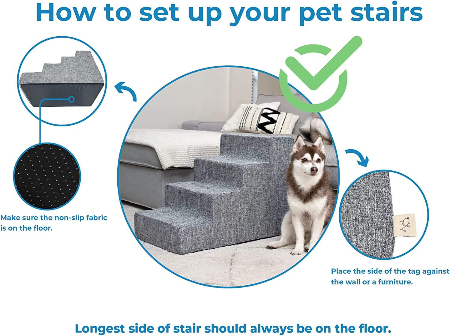 Best Pet Supplies Dog Stairs for Small Dogs & Cats, Foam Pet Steps Portable Ramp for Couch Sofa and High Bed Non-Slip Balanced Indoor Step Support, Paw Safe No Assembly - Ash Gray Linen, 5-Step