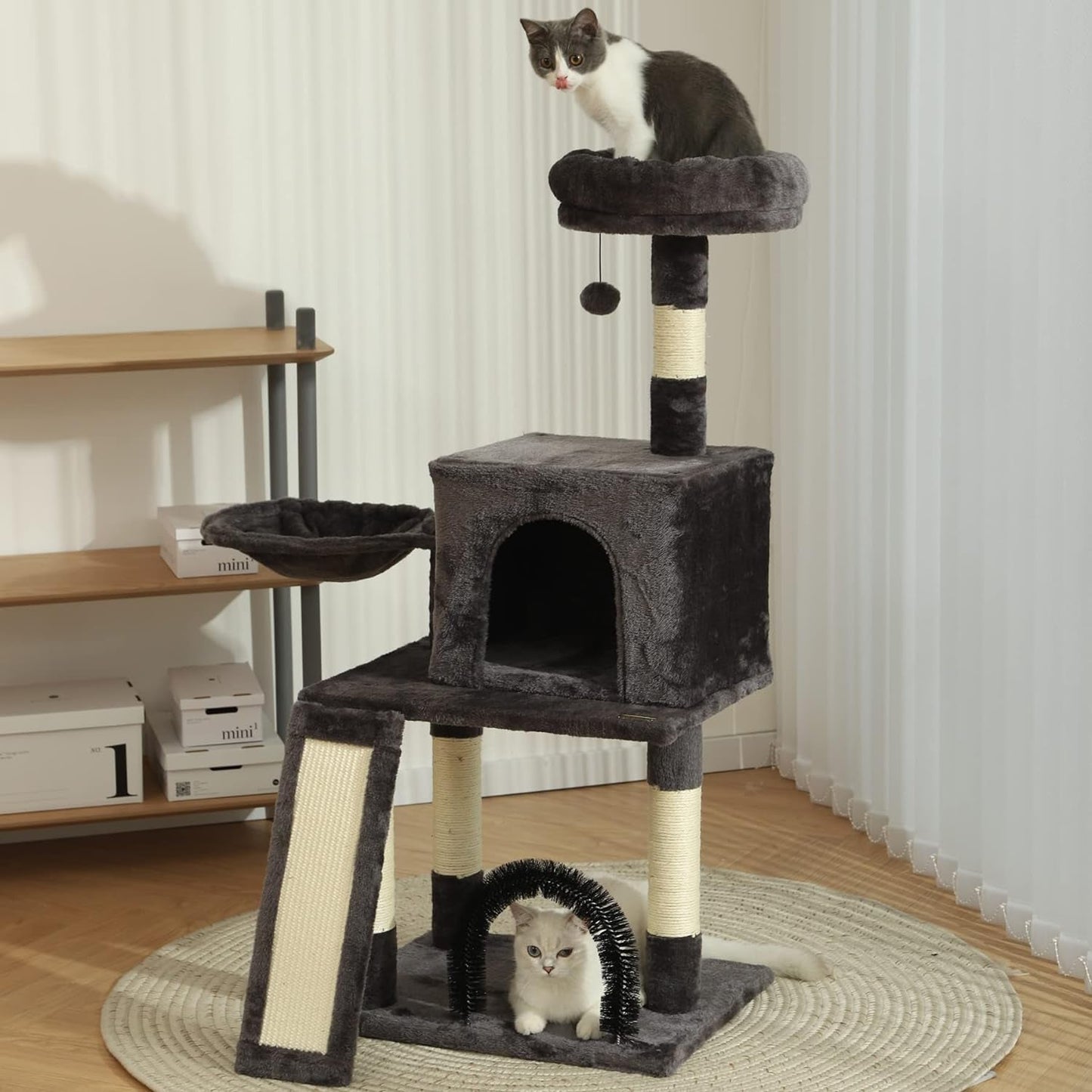 HOOPET Cat Tree,44 Inches Cat Tower for Indoor Cats, Multi-Level Cat Activity Center with Scratching Posts&Board， Extra Large Viewing Perch, Cozy Napping Hammock, and Privacy Condo for Kittens/Cats