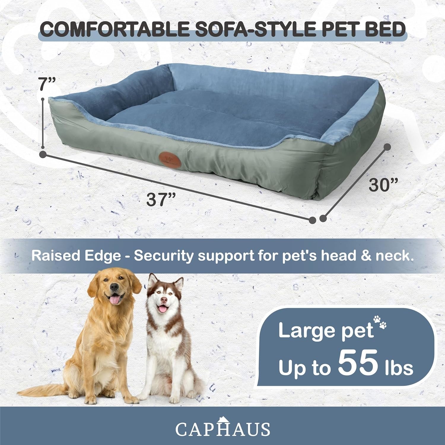 CAPHAUS 32/37 Inch Dog Bolster Couch Bed for Small/Medium/Large Dogs, Orthopedic Cat Bed for Indoor Cats, Calming, Anti-Slip Bottom, Washable, Anti-Anxiety Fluffy Soft Pet Bed in Gray & Black