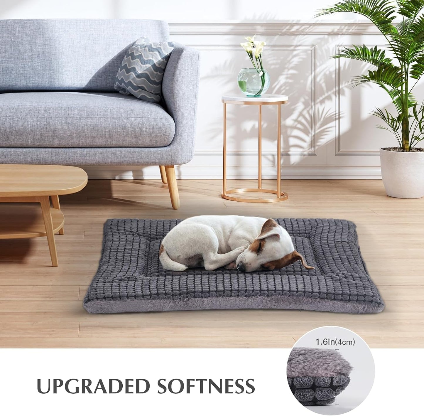 BVAGSS Dog Bed Mat,Reversible Dog Crate Pad, Memory Foam Dog Beds, Soft Warm Pet Cushion for Small Medium Dogs, Washable Pet Sleeping Mattress Kennel Bed Pad XH079 (24''X18''X1.6'',Light Grey)