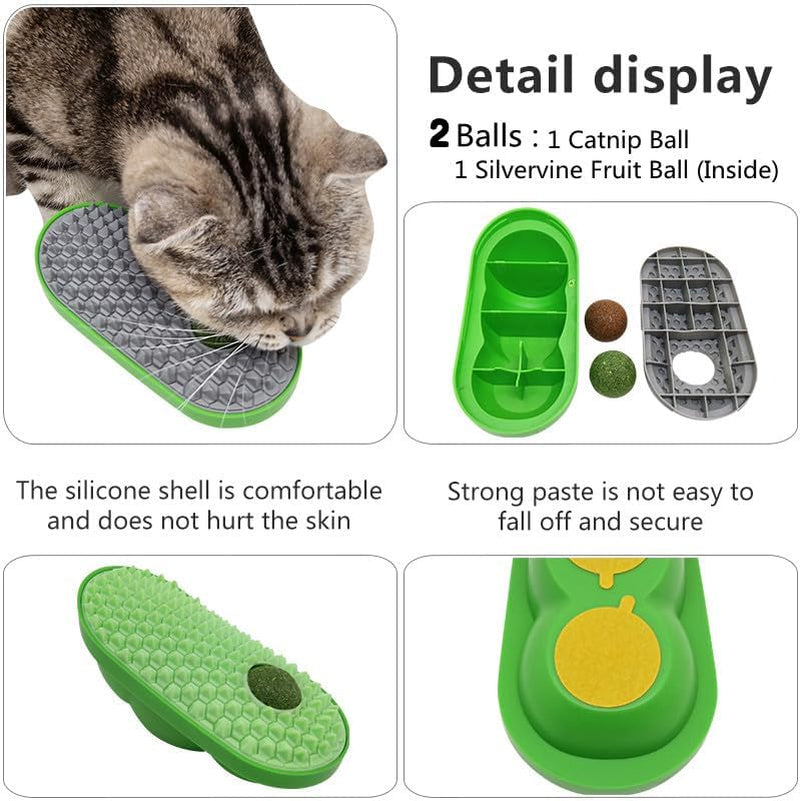 2 Pcs Catnip Toys Balls That Stick on Wall,Cat Toy Ball, Catnip Wall Balls for Cats Lick,Cat Face Scratchers Cat Rubbing Post, Cat Wall Brush (Yellow)