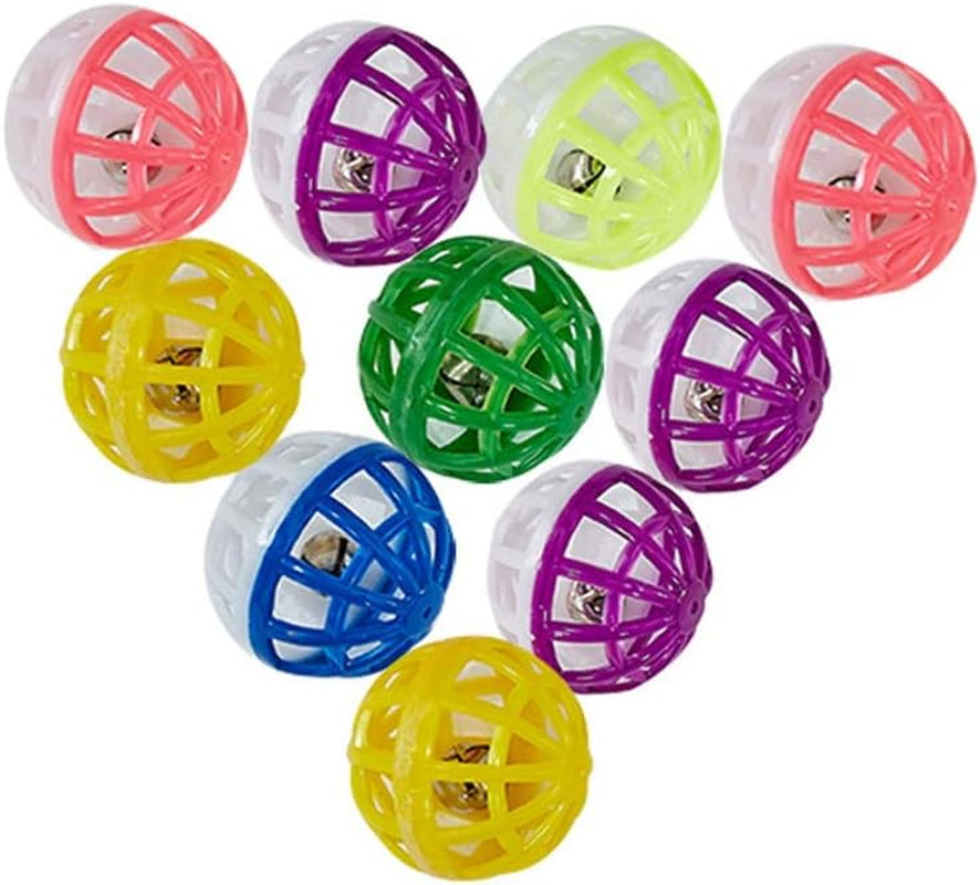 1.5 Inch Cat Toy Ball with Bell, Plastic Lattice Jingle Balls Kitten Chase Pounce Rattle Toy Pet Training Supplies Random Color(10Pcs)