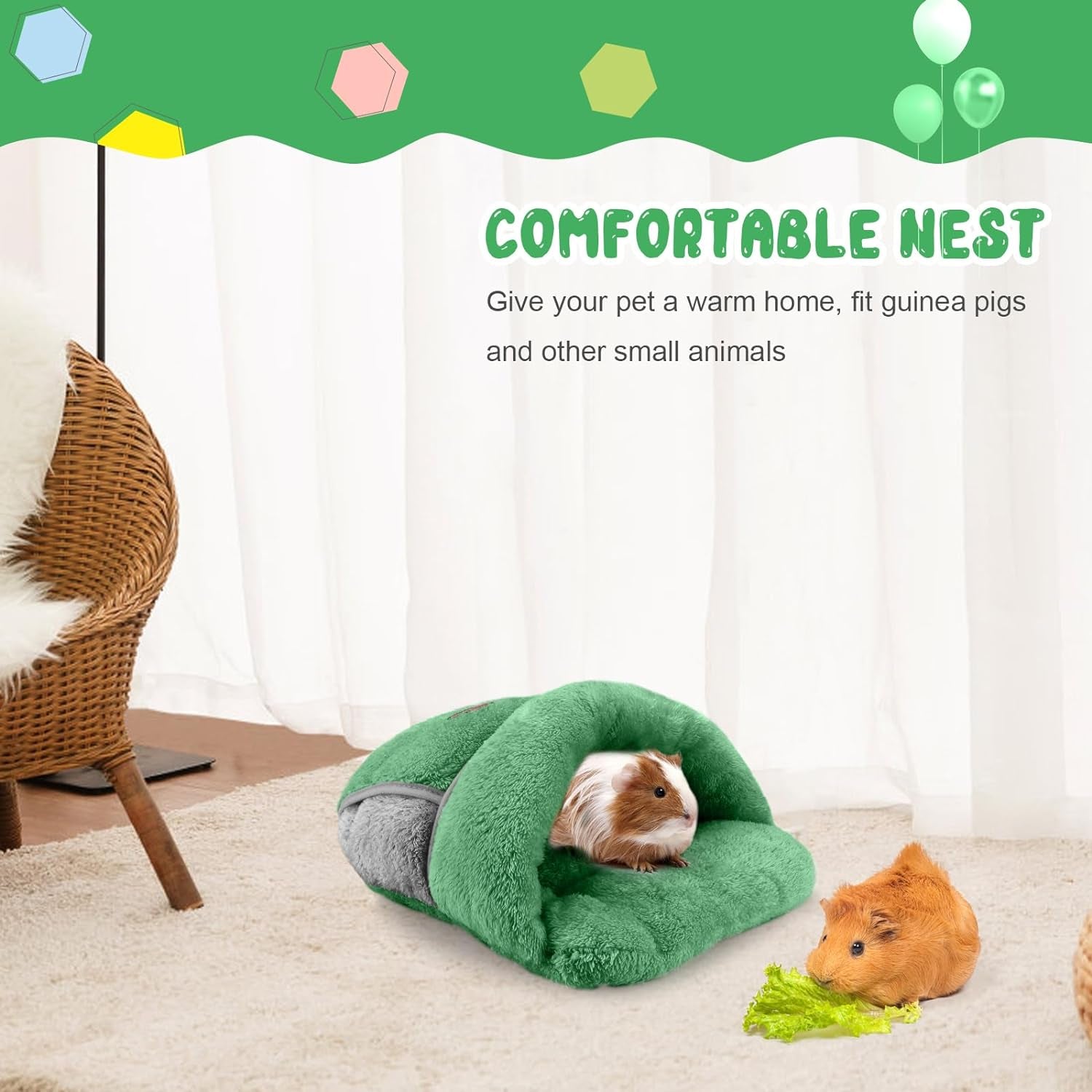 YUEPET Guinea Pig Bed Cuddle Cave Warm Fleece Cozy House Bedding Sleeping Cushion Cage Nest for Small Animal Squirrel Chinchilla Rabbit Hedgehog Cage Accessories Green