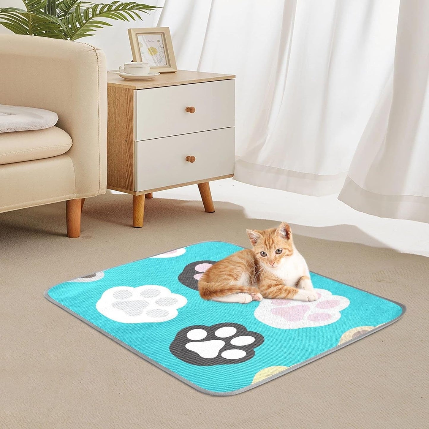 Footprints Cooling Bed Mat for Dogs Blanket Pad Summer Pet Bed Cooling Mat for Cat Dog Rabbit-M