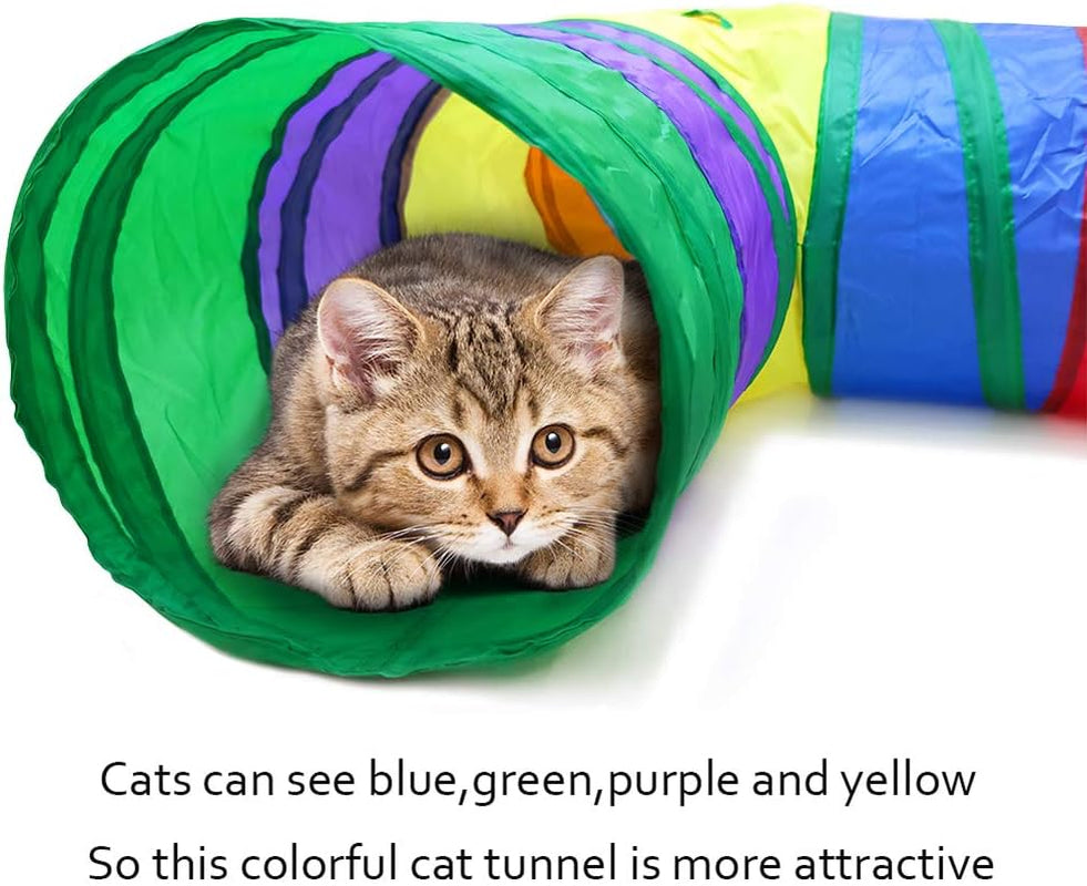 3 Way Cat Tunnel Pet Tube Collapsible Play Toy Indoor Outdoor Kitty Puppy Toys for Puzzle Exercising Hiding Training and Running with Fun Ball Catnip and Feather Toy