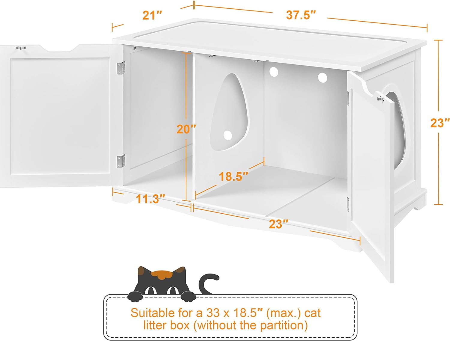 Yaheetech Cat Litter Box Enclosure, Cat Litter Box Furniture Hidden, Wooden Pet Crate Cat Washroom Storage Bench with Divider Home Litter Loo Indoor Cat House White