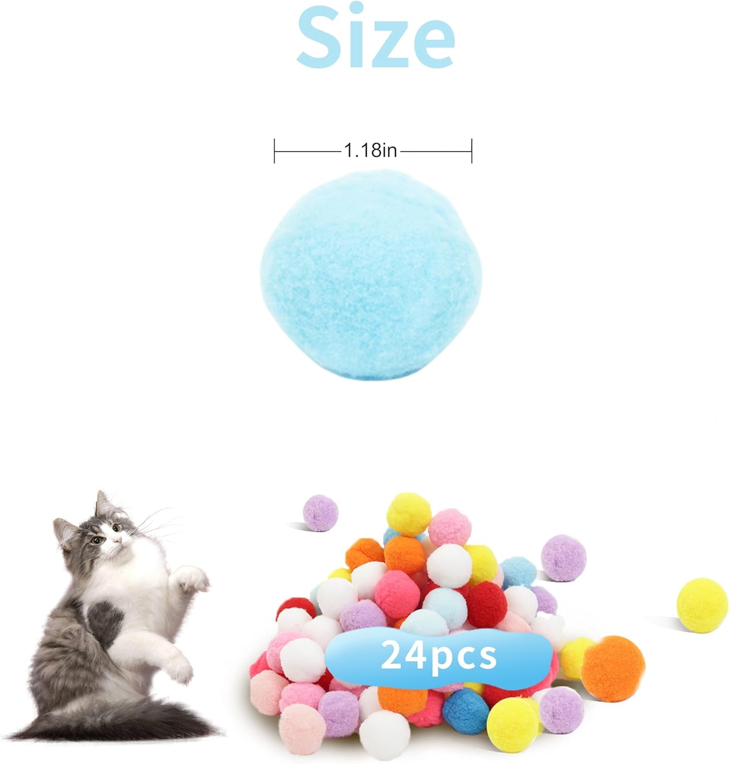 24 Pcs Colorful Pet Balls, Soft Plush Balls, Indoor Toy for Cat, Interactive Cat Toy.