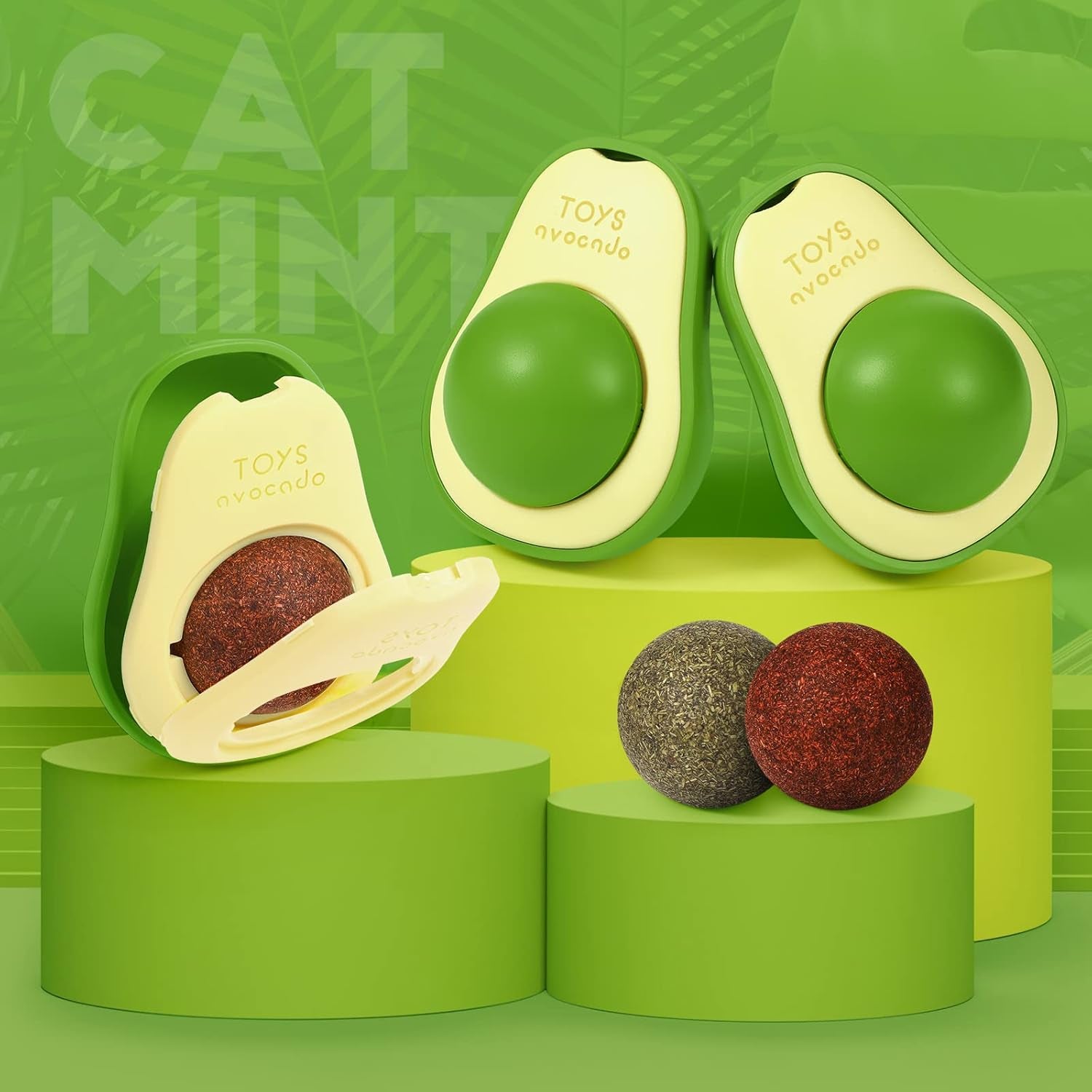 2 Pack Avocado Shaped Catnip Wall Ball Toys Catnip Edible Licking Ball Cat Treat Toy Rotatable Catnip Ball Edible Kitten Avocado Toy Pet Chew Toys for Cats Lick Teeth Dental Catnip Wall Treats