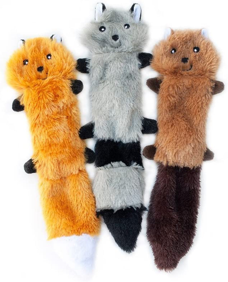 Zippypaws Skinny Peltz - Fox, Raccoon, & Squirrel - No Stuffing Squeaky Dog Toys, Unstuffed Chew Toy for Small & Medium Breeds, Bulk Multi-Pack of 3 Soft Plush Toys, Flat No Stuffing Puppy Toys - 11"