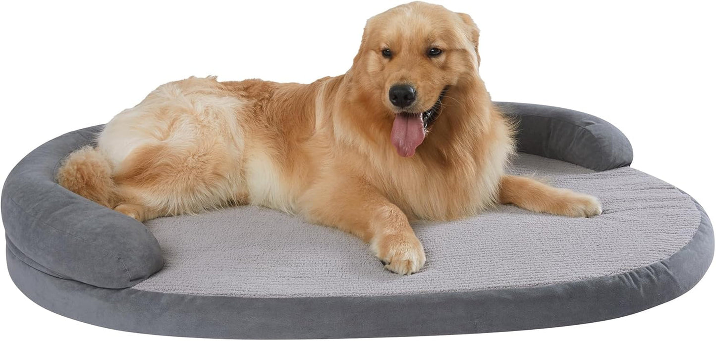 Jiupety Dog Bed with Egg-Crate Foam, Waterproof Dog Bed with Half Oval Pillow, Easy to Enter and Exit, Excellent Cloth, High-Gain Egg-Crate Sponge, Luxury, Waterproof, Soft and Comfy (Blue)