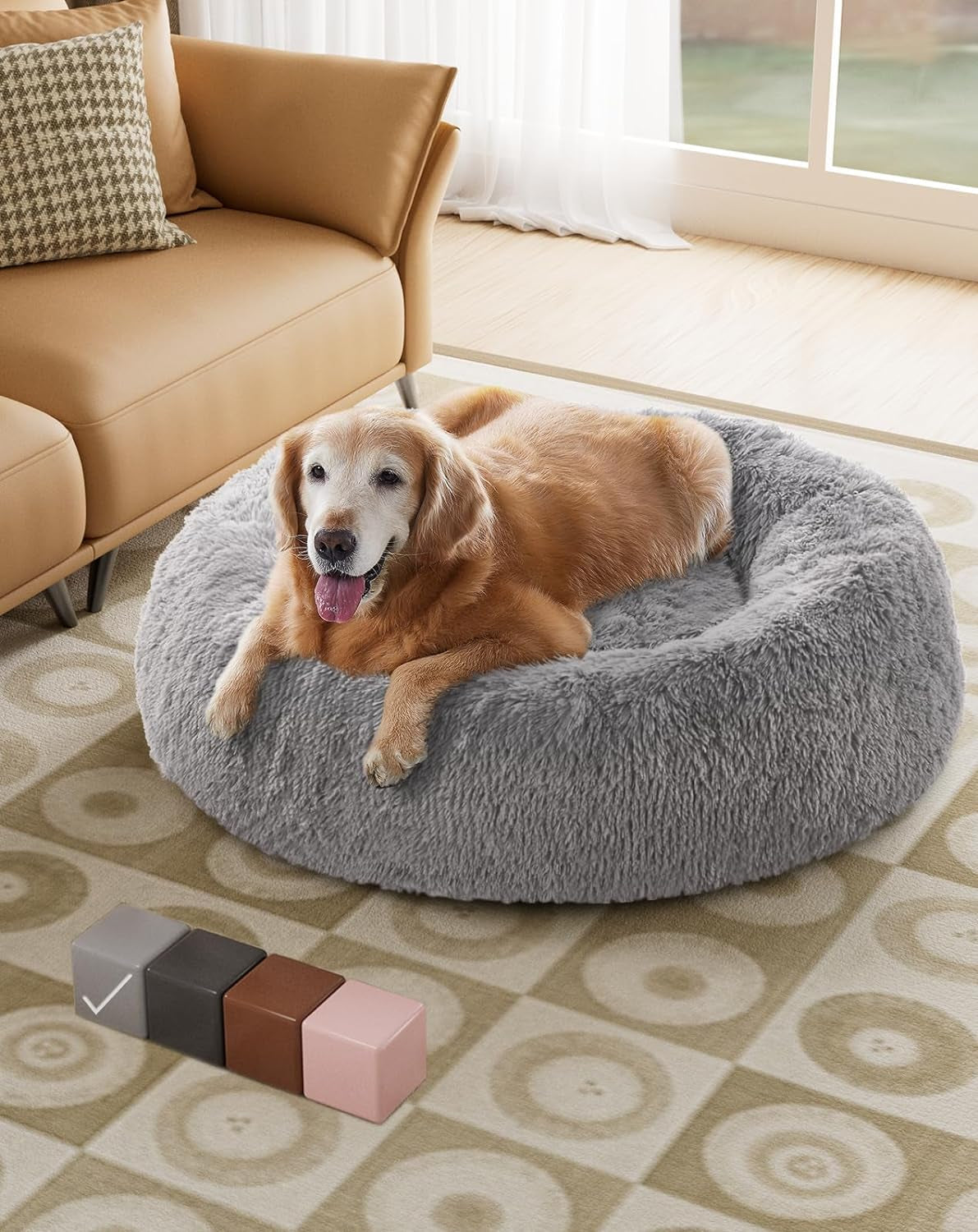 Calming Donut Bed for Dogs and Cats, Ultra Soft Circle Bed, Cozy, Waterproof, Zipper Cover, 23 in Bed, Small Dog Bed (Light Gray)