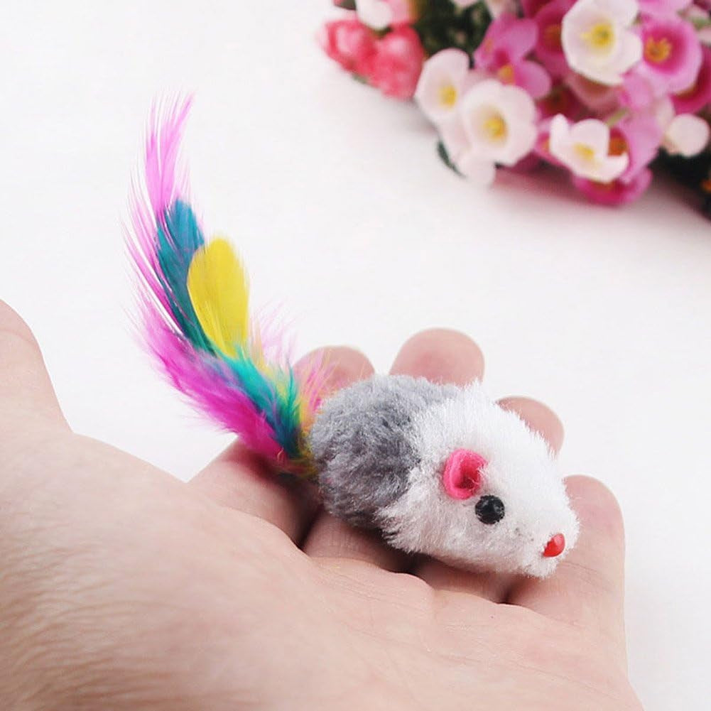 10Pcs/Lot Soft Fleece False Mouse Cat Toys Colorful Feather Funny Playing Mice Toy Birthday Xmas Gifts (Multicolor)