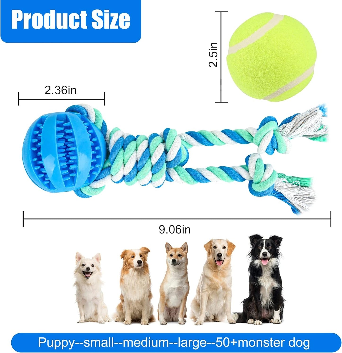 2 Pcs Ball on Rope Dog Toy, Dog Treat Toy Ball, Dog Tooth Cleaning Toy, Rope Ball Toy for Puppy Small & Medium Dog, Ball with Rope Dog Toy, Interactive Dog Toys, Tug of War,Tennis Ball