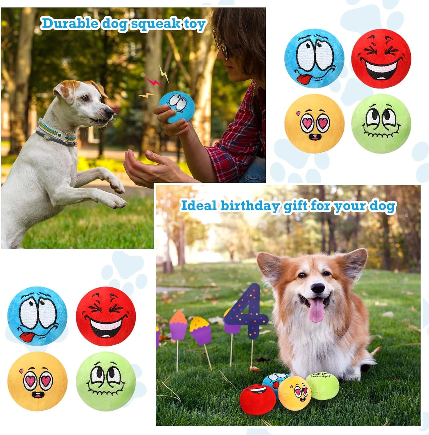 20 Pcs 3.15'' Soft Squeaky Dog Toys Bulk, Smile Face Dog Squeaky Toys, Squeaky Dog Balls for Small Medium Pets Dogs Puppies Training Interactive Fetch Play