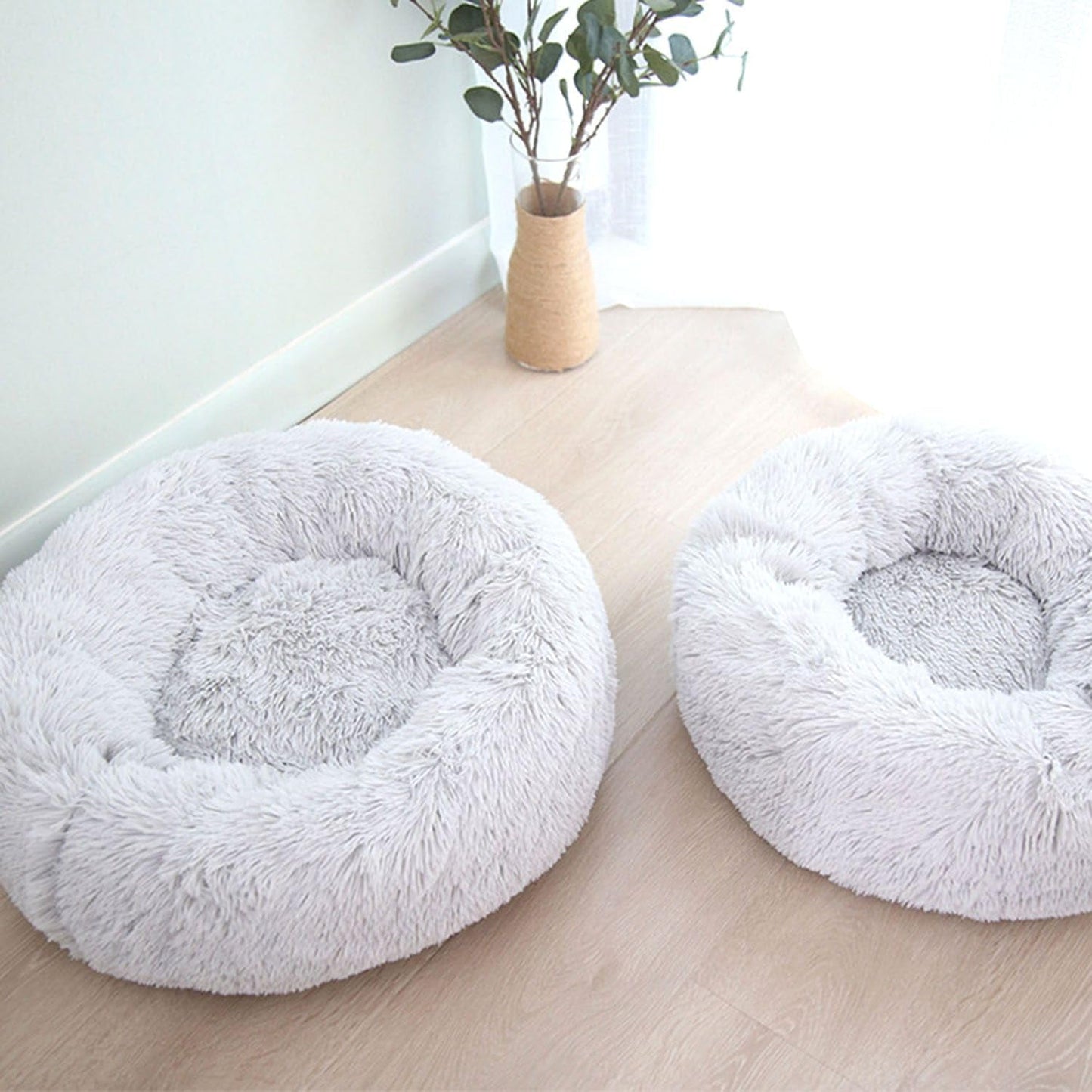 Cat Beds for Indoor Cats, 20 Inches Cat Bed Fluffy round Dog Bed Calming Soft Plush Donut Cat Bed Anti-Slippuppy Pet Bed Cat Beds for Small Medium Dogs Kittens (Grey)