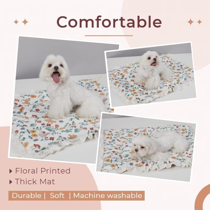 Floral Dog Dog Bed Mat Plush Kennel Pad Winter Warm Cat Sleeping Mat Anti-Slip Puppy Bed Thicken Dog Bed for Small Medium Soft Comfy Green Small