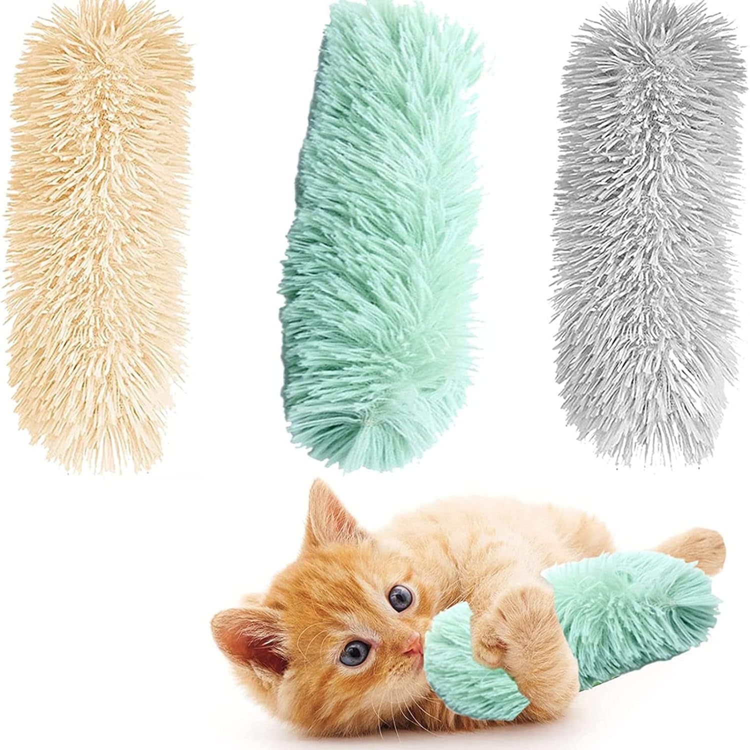 3 Pack Cat Kicker Toys,11" Long Soft Plush Cat Toys Interactive Toy, Cat Pillows Toys with Sound Paper, Catnip Toys for Kitty Chewing Training Interactive