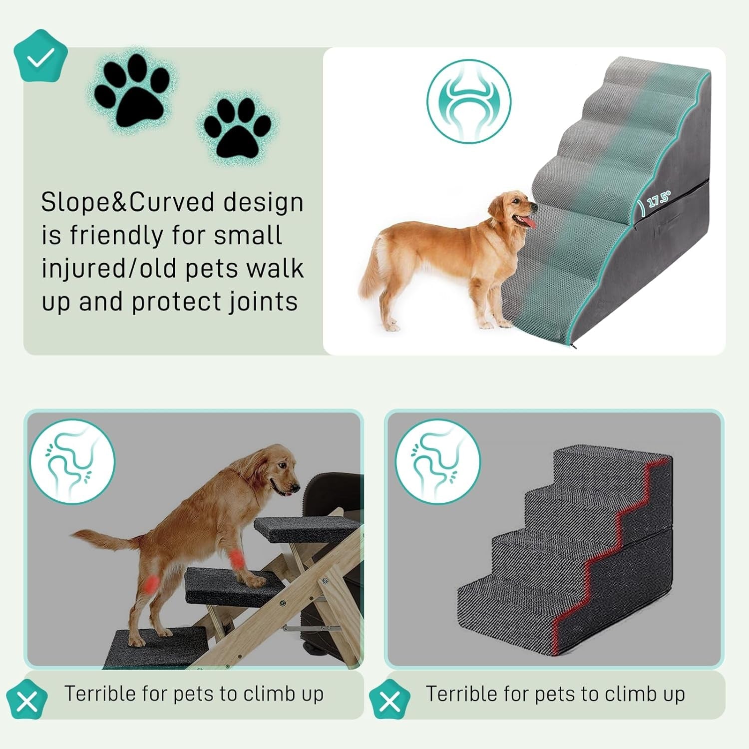 Dog Stairs/Dog Steps for High Beds 30-36 Inches Tall, Foam 6 Tier Pet Stairs/Steps for High Beds Small Large Dogs, Non-Slip Dog Ramps for Small Dogs, Older Dogs/Cats Injured, Grey