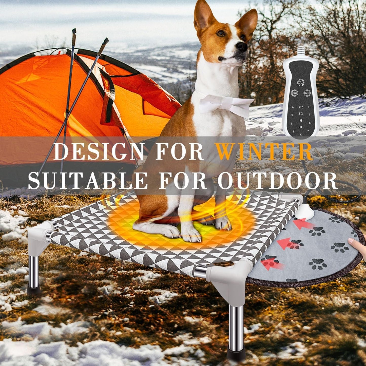 Elevated Outdoor Dog Bed with Heating Pad, Dog Crate Bed Indoor Outdoor, Non-Slip,Detachable Waterproof Winter Heated Dog Bed, for Small Dogs