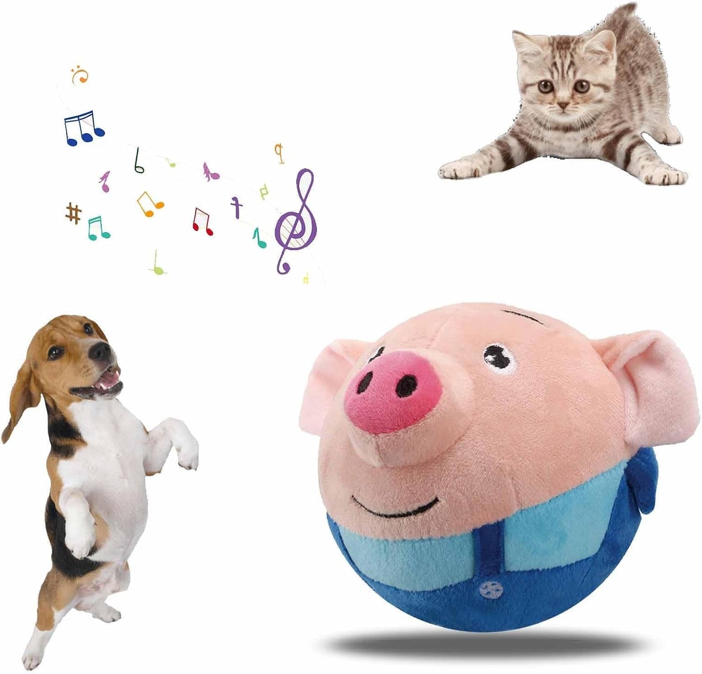 2024 New Active Moving Pet Plush Toy, Interactive Dog Toys Talking Squeaky Moving Ball Toy, Washable Cartoon Pig Plush Sound Electronic Dog Toy (Blue Pig)