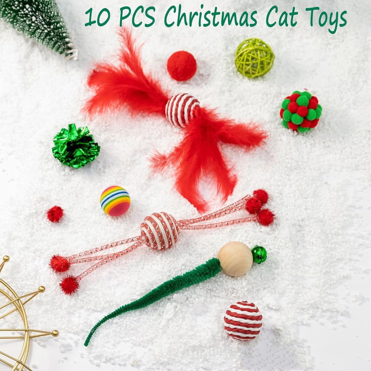 10 Pack Christmas Cat Toys Gifts Set Assorted Toys Variety Pack Kitten Interactive Play