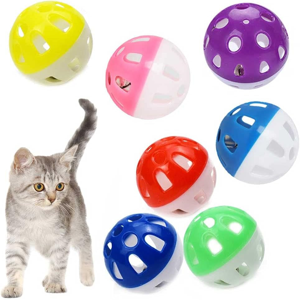 12PCS 4CM Cat Toy Ball with Bell, Pet Toy Cat Bell Ball Cat Toy with Bell Cat Jingle Balls for Cats Kitten, Plastic Cat Toys Jingle Balls Pounce Chase Rattle Ball Toys Random Color